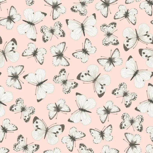 Vector illustration of Seamless pattern with white butterflies