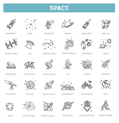 Set of space icon vector illustration in outline style