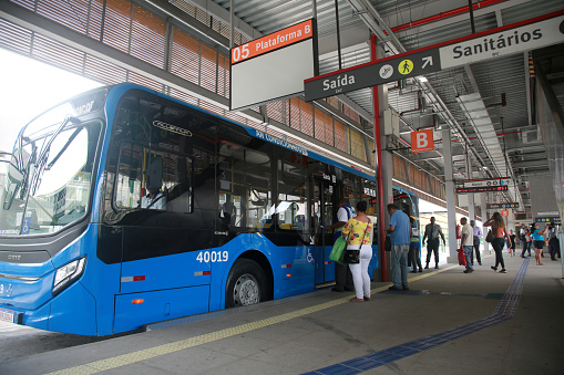 salvador, bahia, brazil - outobro 24, 2022: passengers on the BRT transport system in the city of Salvador.