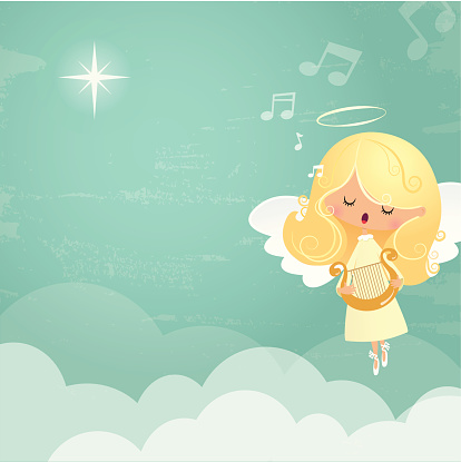 Little angel sings above the clouds. EPS 10 file, some transparencies used. All elements are grouped and layered for easy editing.