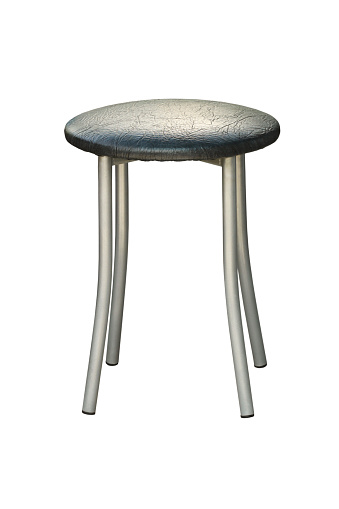 Stool with metal legs and soft leatherette seat isolated on white