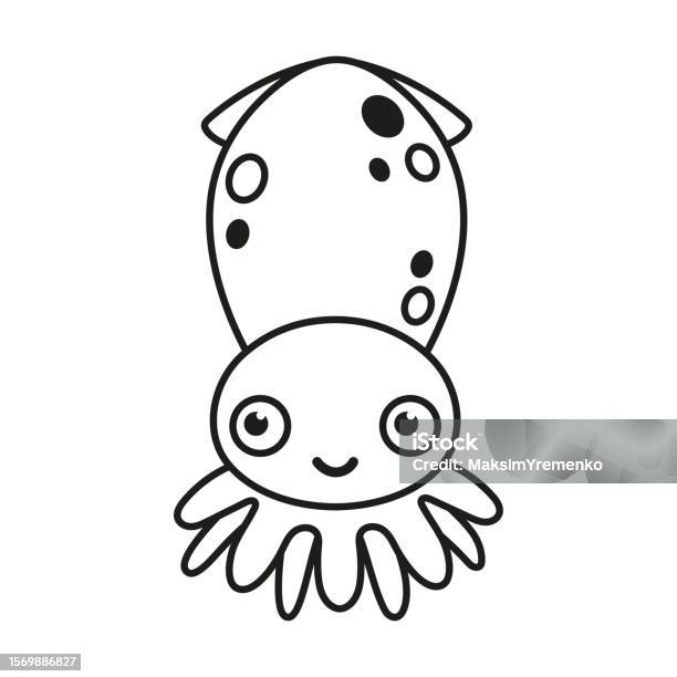 Vector Black And White Squid Icon Isolated Stock Illustration