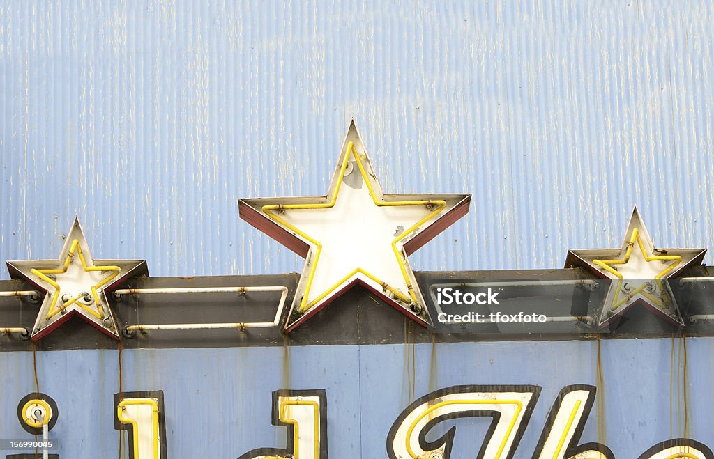 Star brand Marque star on a old theater entrance in a downtown area of a small city Theater Marquee - Commercial Sign Stock Photo