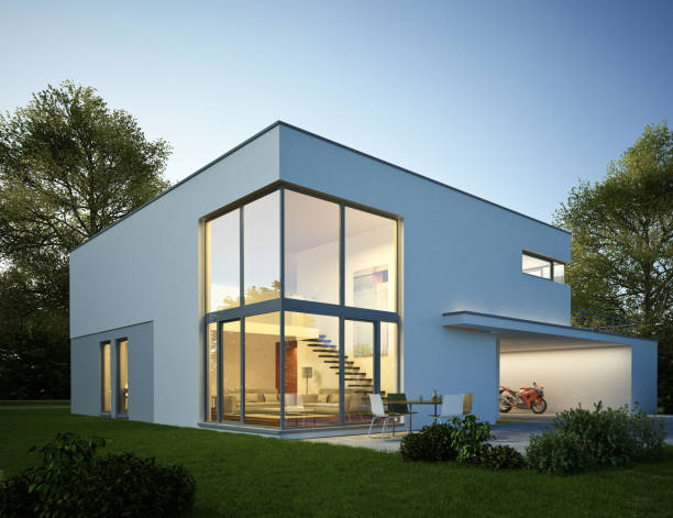 istock Modern cubic villa in the evening 1569911817