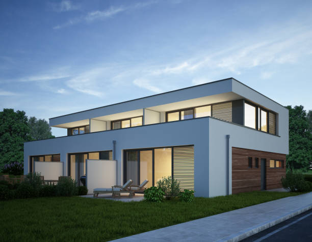 istock Modern cubic town houses in the evening 1569911834