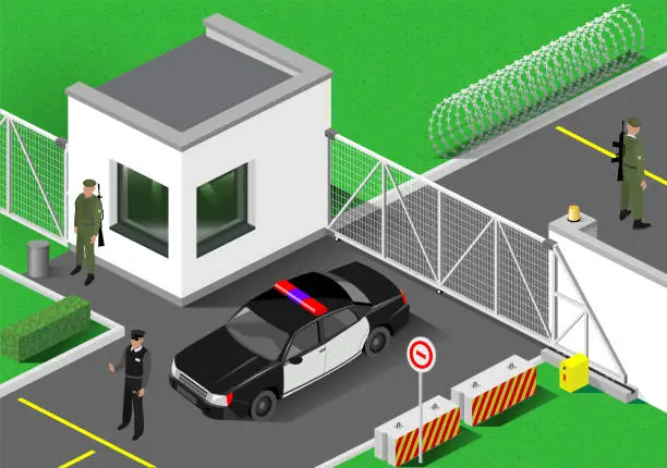 Vector illustration of Checkpoint of a secret zone customs