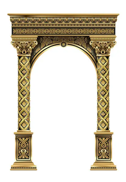 Vector illustration of Golden luxury classic arch portal with columns
