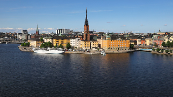 Stockholm, Sweden - July 24, 2023: High angle view of the Riddarholmen.
