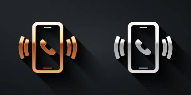 istock Gold and silver Telephone 24 hours support icon isolated on black background. All-day customer support call-center. Full time call services. Long shadow style. Vector 1569942522