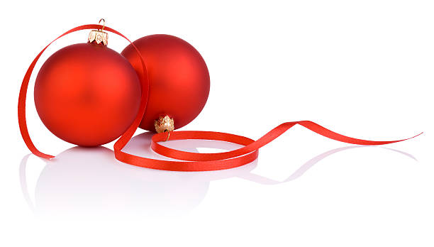 istock Two red christmas balls and tape Isolated on white background 156995120