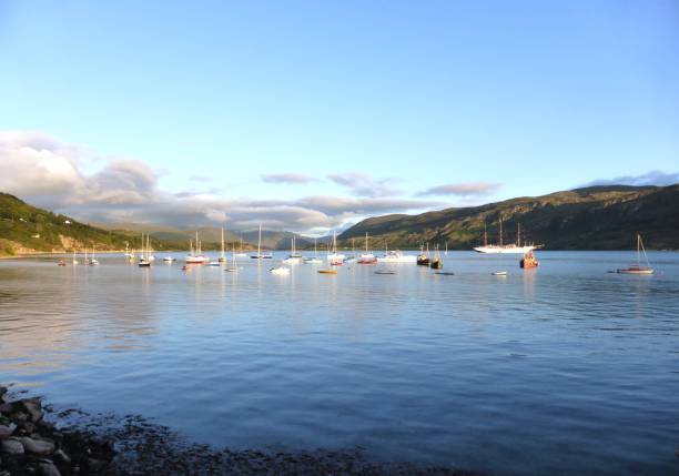 istock Boats in a lake in still water with blue sky 1569954621