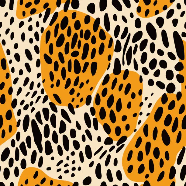 Vector illustration of Creative animal fur leopard skin seamless pattern. Abstract cheetah textured. Wild african cats camouflage background.