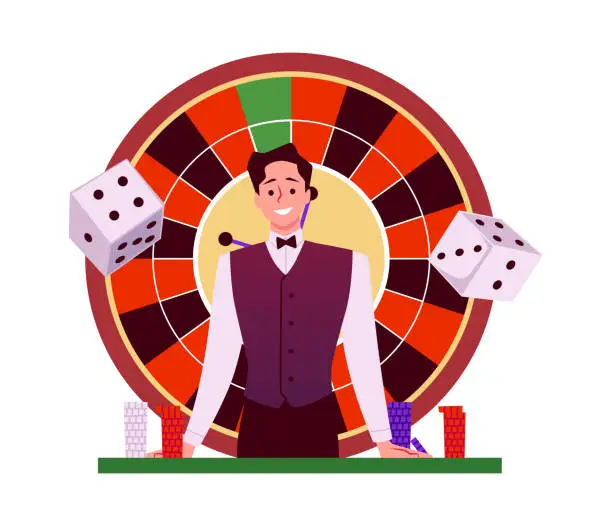 Vector illustration of Happy smiling croupier man flat style, vector illustration