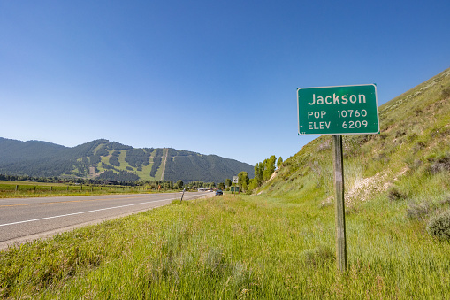 Entrance Sign to Jackson at Jackson Hole in Teton County, Wyoming