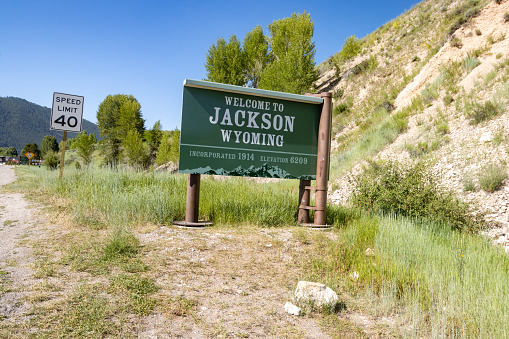 Welcome Sign to Jackson at Jackson Hole in Teton County, Wyoming