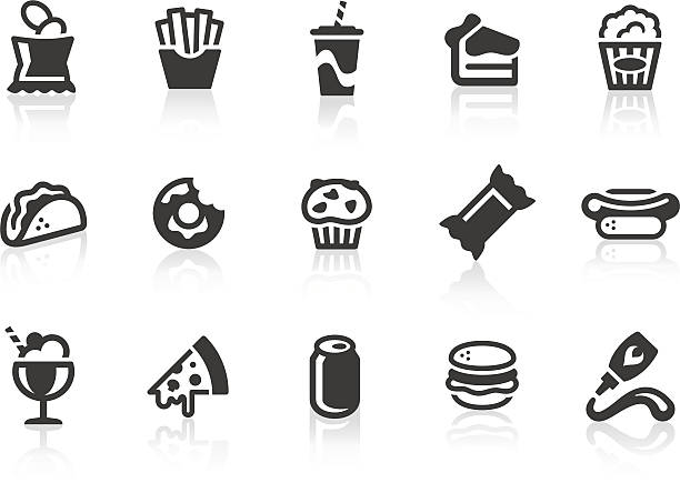 junk food-icons - zwischenmahlzeit stock-grafiken, -clipart, -cartoons und -symbole