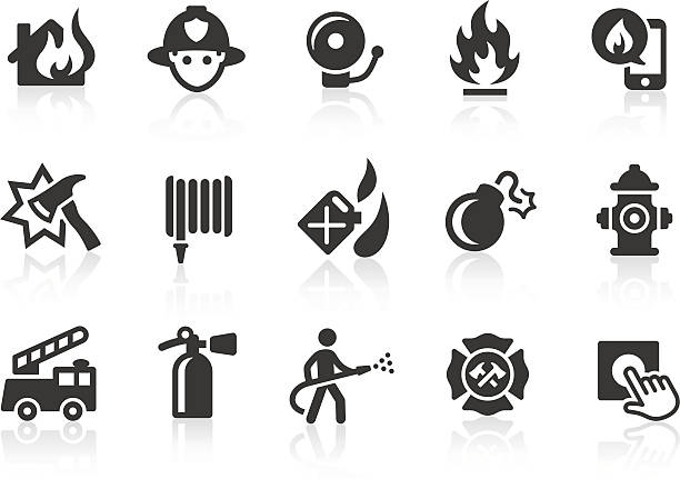 Fire Department icons Monochromatic fire department related vector icons for your design and application. Raw style. Files included: vector EPS, JPG, PNG. fire hydrant stock illustrations