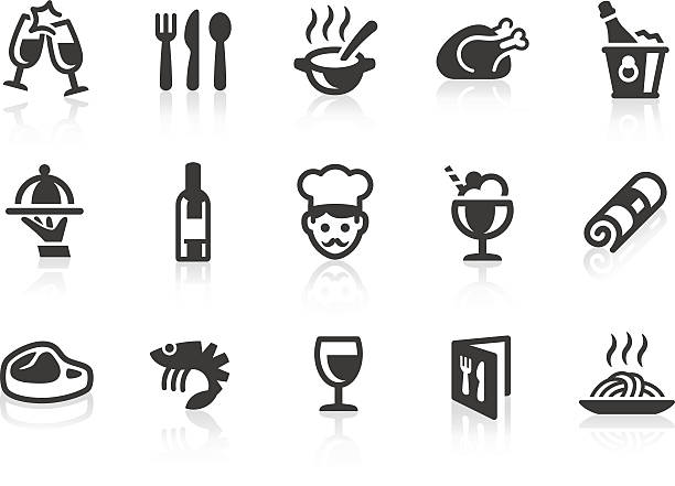 illustrazioni stock, clip art, cartoni animati e icone di tendenza di ristorante icone - meat food restaurant dinner