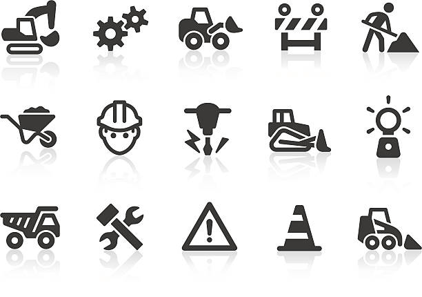 black and white under construction icons - i̇nşaat sanayisi stock illustrations