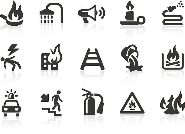 Firefighter icons Monochromatic firefighter related vector icons for your design and application. Raw style. Files included: vector EPS, JPG, PNG. wildfire smoke stock illustrations