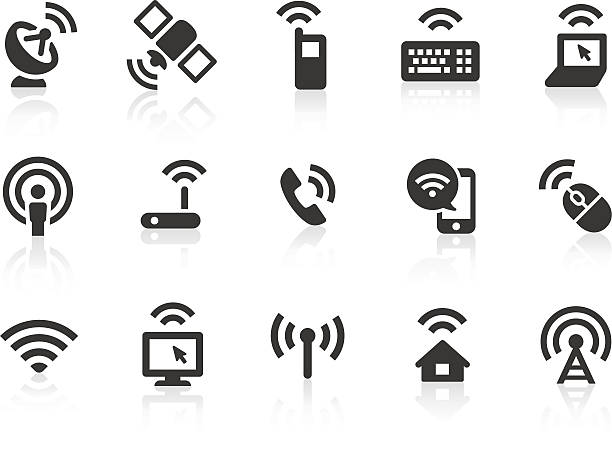 Wireless Technology icons Monochromatic wireless technology related vector icons for your design and application. Raw style. Files included: vector EPS, JPG, PNG. radio telescope stock illustrations