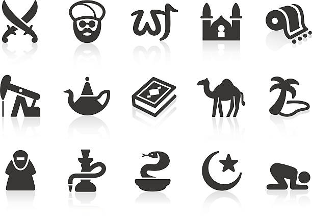 Arabic Culture icons Monochromatic Middle East and Arabic culture related vector icons for your design and application. Raw style. Files included: vector EPS, JPG, PNG. burka stock illustrations