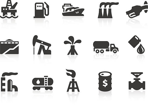 oleju przemysłu ikony - oil rig oil well natural gas industrial ship stock illustrations