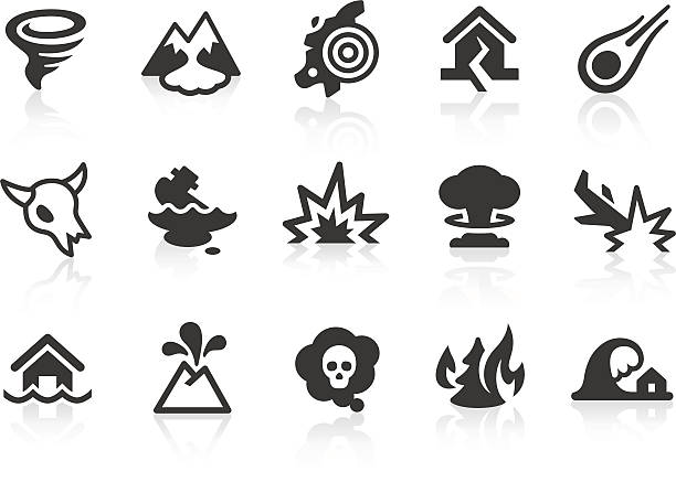 Disaster icons Monochromatic disaster and catastrophe related vector icons for your design and application. Raw style. Files included: vector EPS, JPG, PNG. forest fire stock illustrations