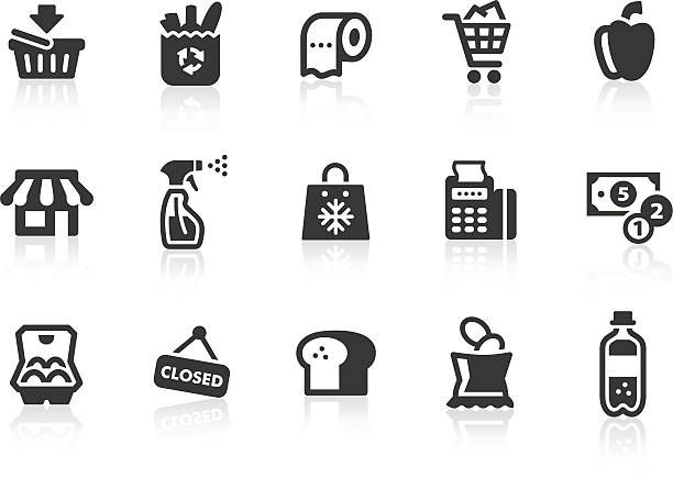 Supermarket icons Monochromatic supermarket related vector icons for your design and application. Raw style. Files included: vector EPS, JPG, PNG. bread clipart stock illustrations