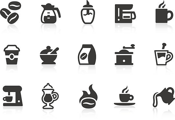 Coffee icons Simple coffee related vector icons for your design and application. Files included: vector EPS, JPG, PNG. coffee cup coffee hot chocolate coffee bean stock illustrations