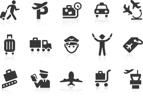 Simple airport related vector icons for your design and application. Files included: vector EPS, JPG, PNG.