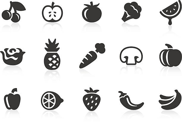Fruits and Vegetables icons 1 Monochromatic fruits and vegetables related vector icons for your design and application. Raw style. Files included: vector EPS, JPG, PNG. fruit icons stock illustrations