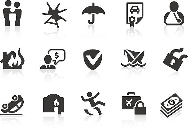 ilustrações de stock, clip art, desenhos animados e ícones de ilustrado conjunto de 15 ícones de seguros com - auto accidents symbol insurance computer icon