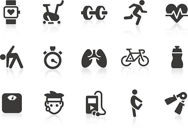 Vector illustration of exercise icons Simple fitness related vector icons for your design and application. Files included: vector EPS, JPG, PNG. human cardiopulmonary system audio stock illustrations