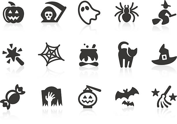 Set of black-and-white Halloween icons Simple Halloween related vector icons for your design and application. Files included: vector EPS, JPG, PNG. halloween icons stock illustrations