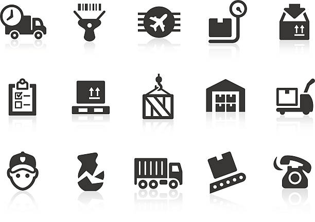 Logistics icons Monochromatic logistics related vector icons for your design and application. Raw style. Files included: vector EPS, JPG, PNG. warehouse clipart stock illustrations