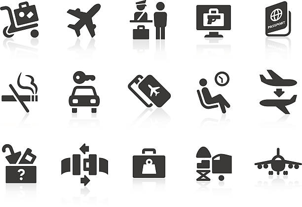 einfache flughafen und reisen-symbole - commercial airplane airplane business travel flying stock-grafiken, -clipart, -cartoons und -symbole