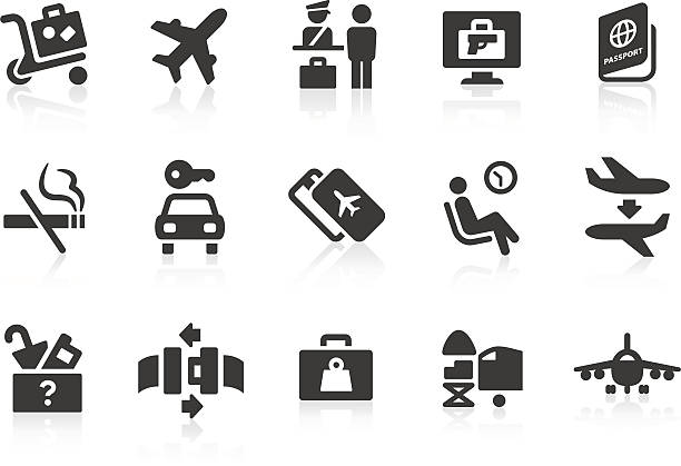 proste lotnisko i podróży wektor ikony - commercial airplane airplane business travel flying stock illustrations