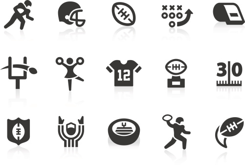 Monochromatic American football related vector icons for your design and application. Raw style. Files included: vector EPS, JPG, PNG.