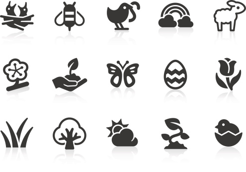 Monochromatic spring related vector icons for your design and application. Raw style. Files included: vector EPS, JPG, PNG.