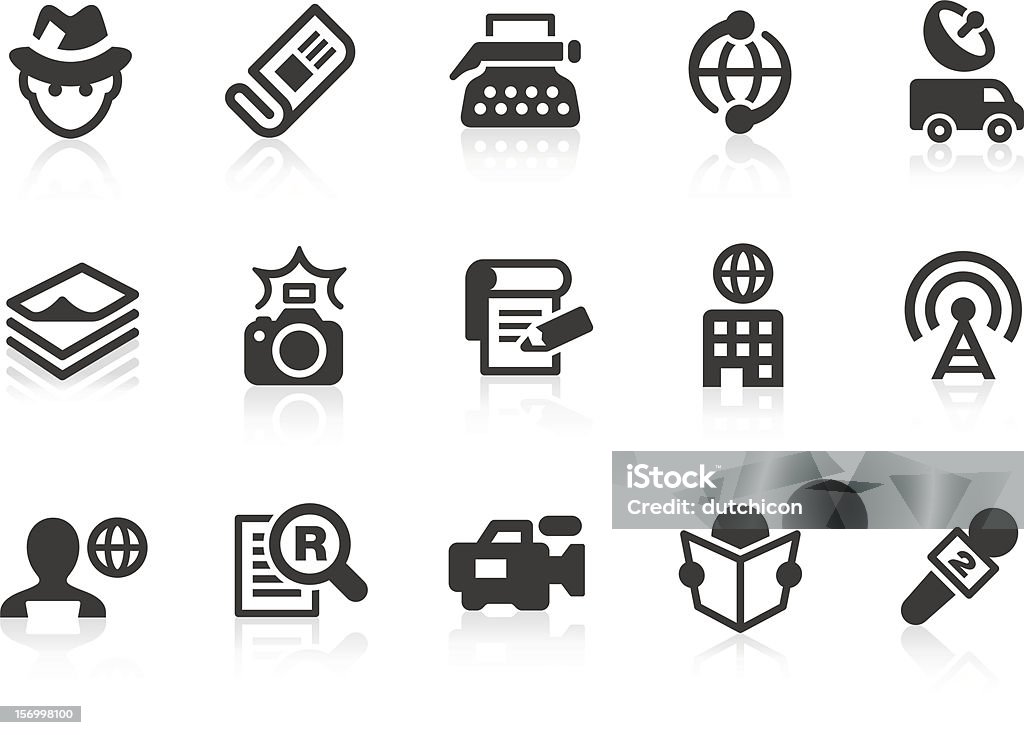 News reporter icons for design and application Monochromatic news reporter related vector icons for your design and application. Raw style. Files included: vector EPS, JPG, PNG. Icon Symbol stock vector