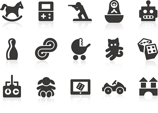 Set of black and white toy icons Toy related vector icons for your design and application. Files included: vector EPS, JPG, PNG. doll stock illustrations