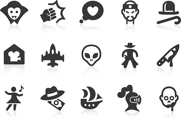 ilustraciones, imágenes clip art, dibujos animados e iconos de stock de género iconos de películas - aliens and cowboys