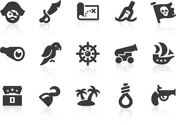 Pirate icons Simple, monotone pirate related vector icons for your design and application. Files included: vector EPS, JPG, PNG. pistol clipart stock illustrations