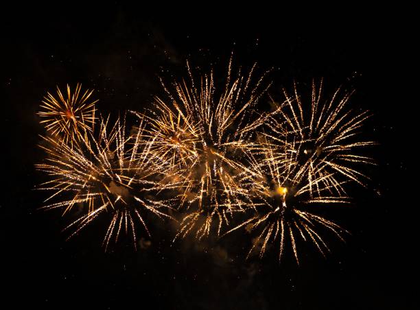 istock Fireworks in the black night sky 1569986135