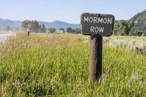 Place Sign for Mormon Row Historic District at Grand Teton National Park in Teton County, Wyoming