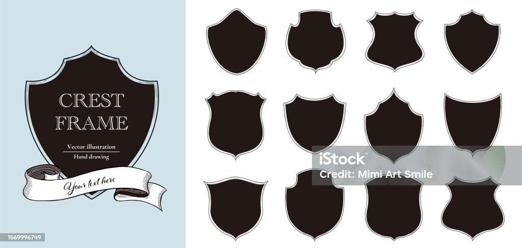 Crest Layout Crest Frame Set Vintage Style Black And White Line Vector Design Stock ...