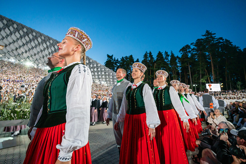 Riga, Latvia - July 9, 2023: Dancers before performing in a concert in Mezaparks