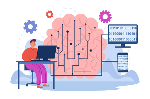 Programmer Brain Design Programmer Developing Ai Brain Or System Vector Illustration Stock ...