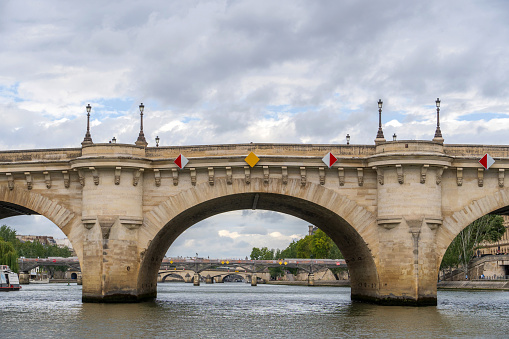 Paris, France, July 2023: Bridge Pont Neuf, the oldest standing bridge across the Seine River